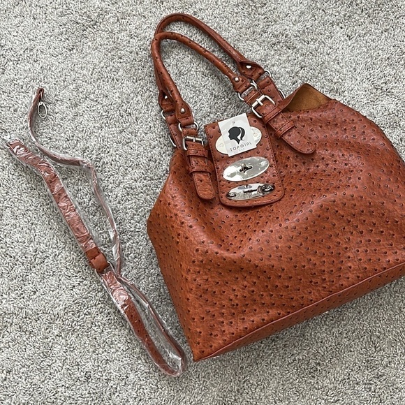 Cognac Colored Faux Ostrich Bag - Picture 5 of 5
